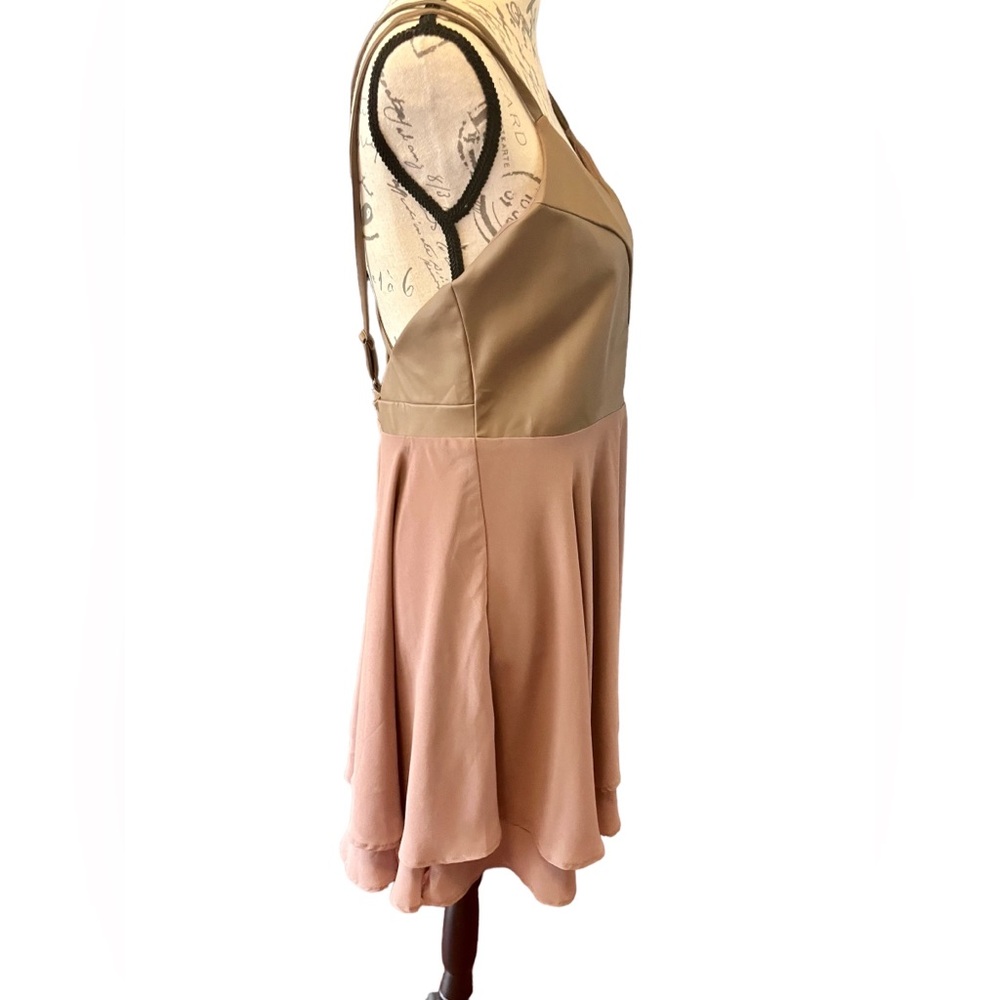 Nwt Double Zero Faux Leather & Chenille Mini Dress Dusty Rose Taupe Junior Large — image 3 of 8